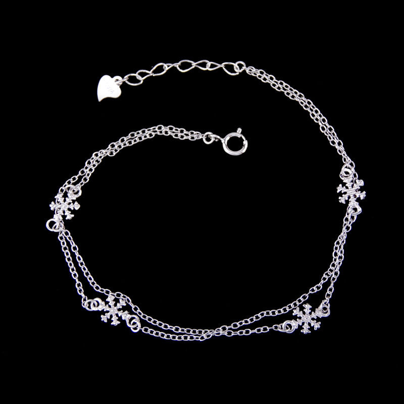 Women Plain Silver Bracelet Christmas Snowflake 925 Silver Bracelet Jewelry